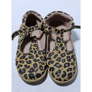 Monkey Feet T-Strap Shoes Girls Leopard Print Suede Leather Flats Size 6-7Y